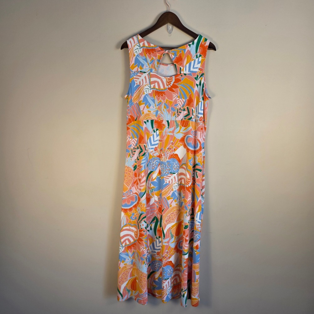 Talbots Womens 1X Floral Sleeveless Twist Back Keyhole Dress Multi Color Cotton - Picture 5 of 10